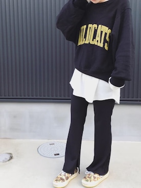 「リブスリットストレートパンツ」｜M𓅜さん（レディース・161cm）の春コーディネート