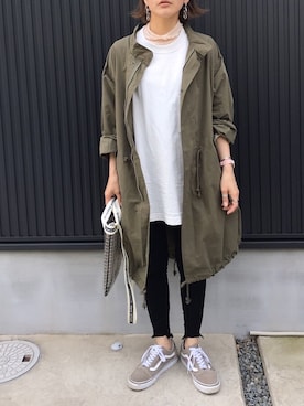 「Ungrid（アングリッド）のアイテム（ミリタリージャケット）」を使った、M𓅜さん（レディース・161cm）の春コーディネート