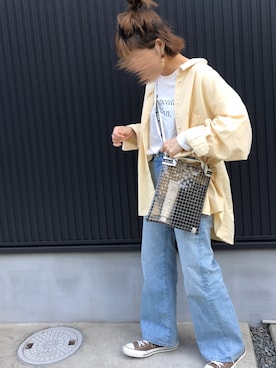 「デニムオーバーサイズシャツ」｜M𓅜さん（レディース・161cm）の春コーディネート