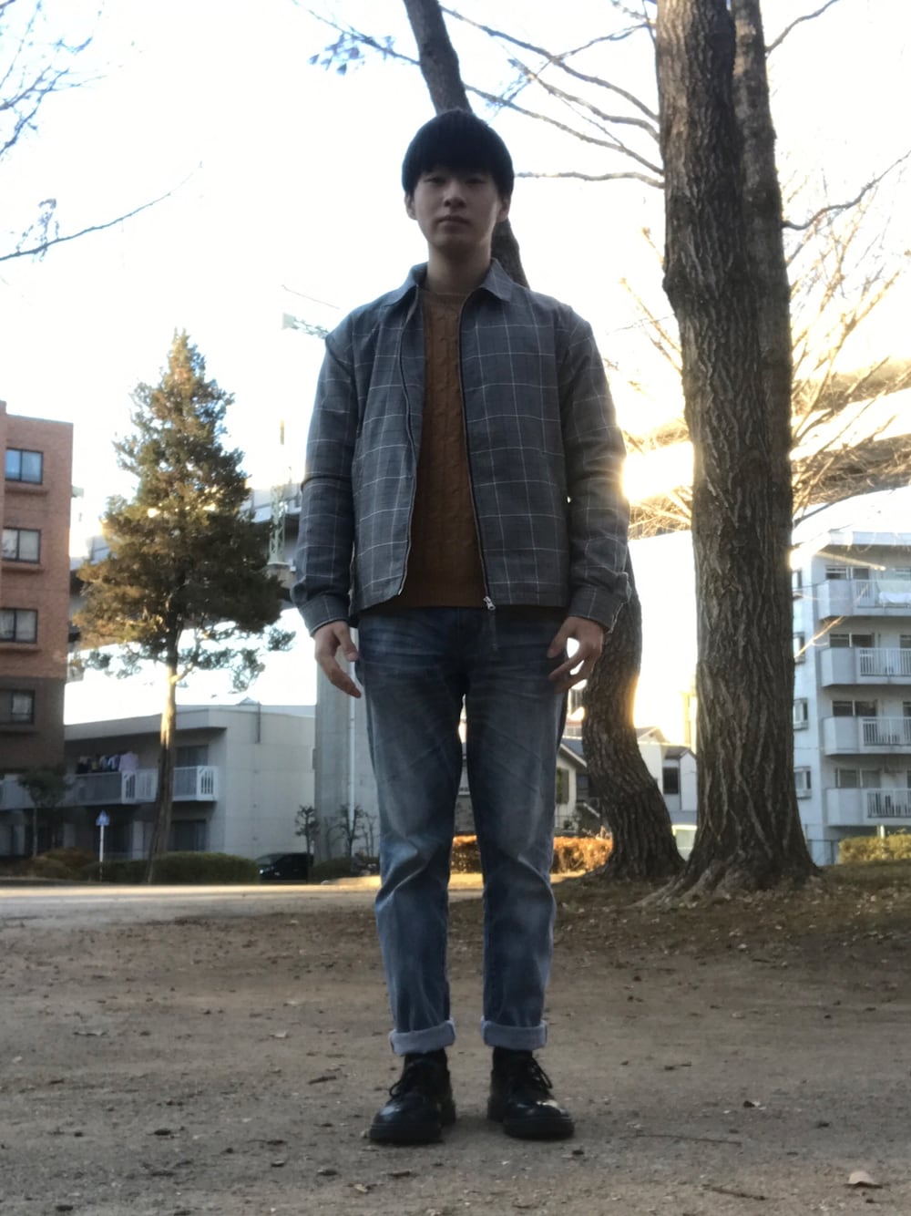 「シンプルコーデ、お洒落さんとつながりたい、冬、きれいめカジュアル、革靴、低身長」｜「RAGEBLUEのTR柄ドリズラージャケットSS/781484（その他アウター、グレー系）」を使った、takumi 타쿠미さん（メンズ・160cm）の冬コーディネートの1枚目の写真