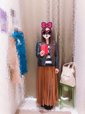 「ぽっちゃりコーデ」｜「アイテム（ライダースジャケット）」を使った、ななここさん（レディース・158cm）の春コーディネート