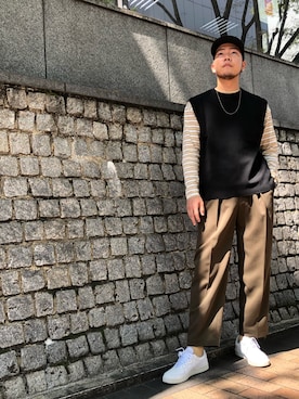 「PUBLIC TOKYO（パブリックトウキョウ）のアイテム（ベスト）」を使った、utkai1205さん（メンズ・175cm）の春コーディネート