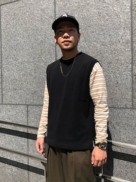 「PUBLIC TOKYO（パブリックトウキョウ）のアイテム（ベスト）」を使った、utkai1205さん（メンズ・175cm）の春コーディネート
