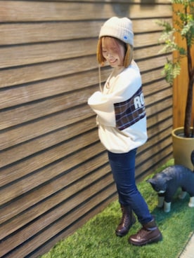 「DRESKIP（ドレスキップ）のアイテム（ニットキャップ/ビーニー）」を使った、じゅんなさん（レディース・156cm）の秋コーディネート
