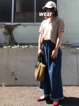 「ワッフルクルーネックＴ」｜「アイテム（その他シューズ）」を使った、yanaseさん（レディース・160cm）の春コーディネート