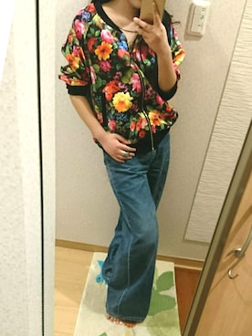 「ANAP（アナップ）のアイテム（ナイロンジャケット）」を使った、RURUMIさん（レディース・156cm）の春コーディネート