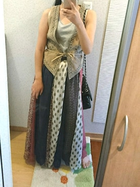 「パッチワーク柄」｜RURUMIさん（レディース・156cm）の春コーディネート