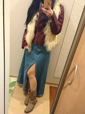 「FIG&VIPER（フィグアンドバイパー）のアイテム（スカート）」を使った、RURUMIさん（レディース・155cm）の冬コーディネート