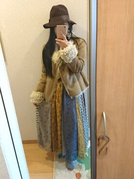 「パッチワーク柄」｜RURUMIさん（レディース・155cm）の冬コーディネート