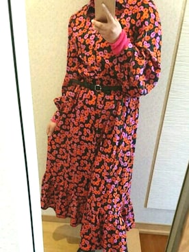 「レッド」｜「アイテム（シャツワンピース）」を使った、RURUMIさん（レディース・155cm）の春コーディネート