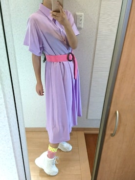 「PUNYUS（プニュズ）のアイテム（シャツワンピース）」を使った、RURUMIさん（レディース・155cm）の秋コーディネート