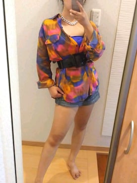 「アイテム（チューブトップ、ブルー系）」を使った、RURUMIさん（レディース・155cm）の秋コーディネート