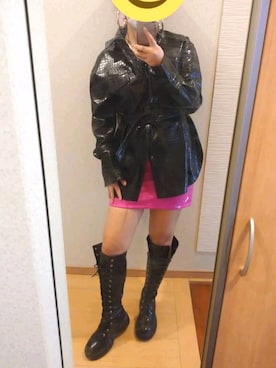 「レザーコーデ」｜「アイテム（ブーツ）」を使った、RURUMIさん（レディース・155cm）の冬コーディネート