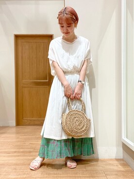 「studio CLIP（スタディオクリップ）のアイテム（チュニック）」を使った、おまみさん（レディース・158cm）の夏コーディネート