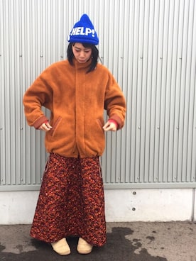 「静岡」｜「アイテム（ニットキャップ/ビーニー）」を使った、アッコさん（レディース・162cm）の冬コーディネート