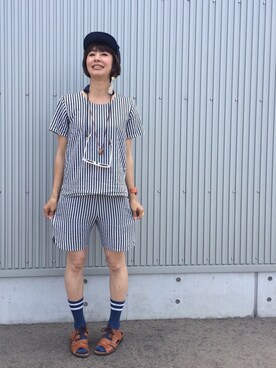 Norah ノラ シアサッカー ストライプ ショートパンツを使った人気ファッションコーディネート Wear