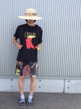 「Monro(モンロ)のアイテム(帽子)」を使った、アッコさん(レディース・162cm)の夏コーディネート