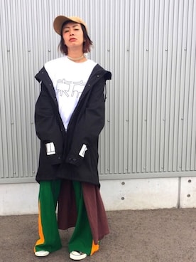 「アイテム（モッズコート）」を使った、アッコさん（レディース・162cm）の秋コーディネート