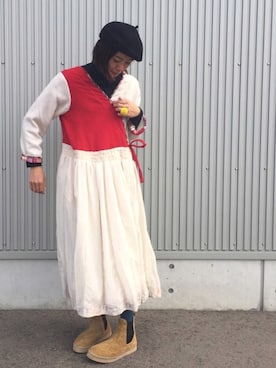 「静岡」｜「アイテム（ハンチング/ベレー帽）」を使った、アッコさん（レディース・162cm）の秋コーディネート