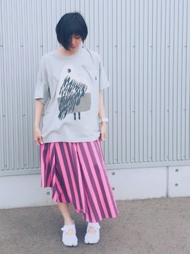 「Ne-net（ネネット）のアイテム（Tシャツ/カットソー）」を使った、アッコさん（レディース・162cm）の春コーディネート