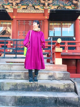 「静岡」｜「アイテム（ワンピース/ドレス）」を使った、アッコさん（レディース・162cm）の冬コーディネート