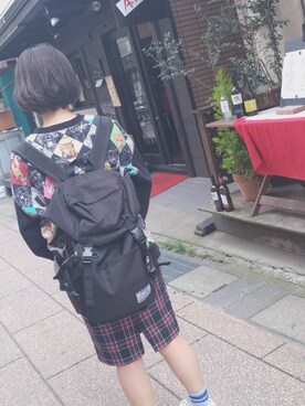 「柄×柄」｜「アイテム（スウェット）」を使った、みずおさん（レディース・162cm）の夏コーディネート