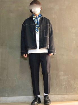 「ステッチ」｜「アイテム（ブルゾン）」を使った、おまめさん（メンズ・168cm）の春コーディネート