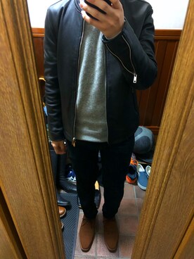 「Polo Ralph Lauren」｜「アイテム（ライダースジャケット）」を使った、とみーおじさんさん（メンズ・164cm）の冬コーディネート