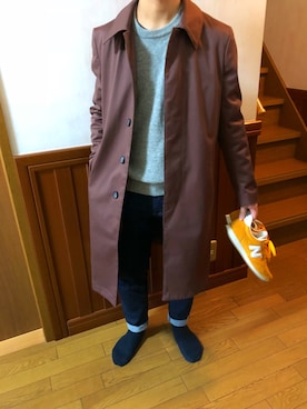「ユナイテッドアローズ」｜「アイテム（ステンカラーコート）」を使った、とみーおじさんさん（メンズ・164cm）の春コーディネート
