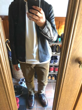 「ストリート服が好き」｜「アイテム（ライダースジャケット）」を使った、とみーおじさんさん（メンズ・164cm）の秋コーディネート