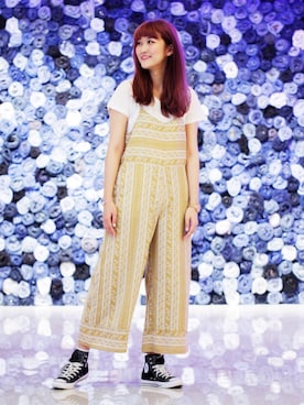 「アイテム（サロペット/オーバーオール、イエロー系）」を使った、Yü♡さん（レディース・169cm）の夏コーディネート