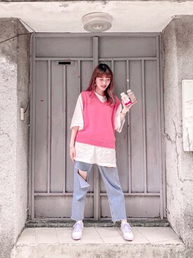 「Lulus（-）のアイテム（パンツ）」を使った、Yü♡さん（レディース・169cm）の春コーディネート