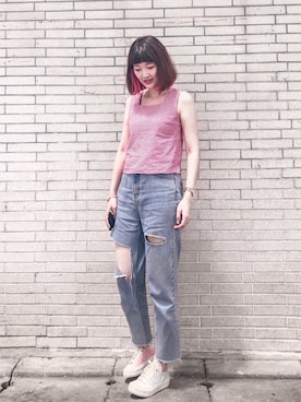 「Lulus（-）のアイテム（パンツ）」を使った、Yü♡さん（レディース・169cm）の夏コーディネート