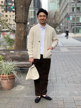 「FERRANTE（フェランテ）のアイテム（スリッポン）」を使った、YUKI KASAHARAさん（メンズ・180cm）の冬コーディネート