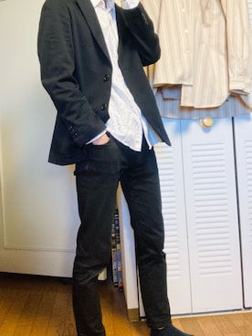 「柄シャツコーデ」｜「アイテム（ジャケット/アウター）」を使った、けいとさん（メンズ・168cm）の春コーディネート