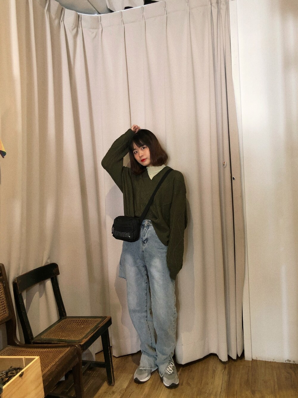 「Supreme のアイテム（バッグ、ブラック系）」を使った、ruby さん（レディース・163cm）の冬コーディネートの1枚目の写真