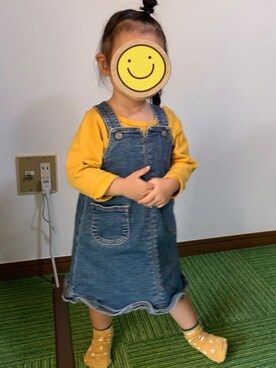「Moujonjon（ムージョンジョン）のアイテム（ワンピース/ドレス）」を使った、mikiさん（キッズ・90cm）の秋コーディネート