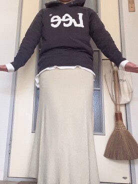 「GU（ジーユー）のリブニットマーメイドスカート（スカート、グリーン系）」を使った、あぽーにゃさん（レディース・155cm）の冬コーディネート