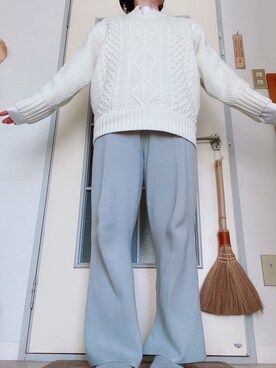 「GU（ジーユー）のアイテム（その他パンツ、ブルー系）」を使った、あぽーにゃさん（レディース・155cm）の冬コーディネート