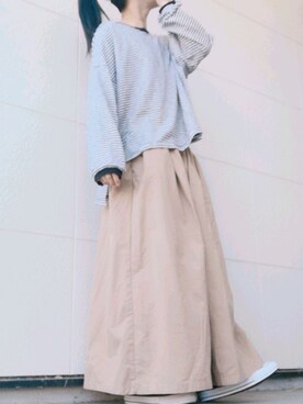 「antiqua（アンティカ）の綿ワイドパンツ（その他パンツ）」を使った、RIyO.さん（レディース・156cm）の春コーディネート