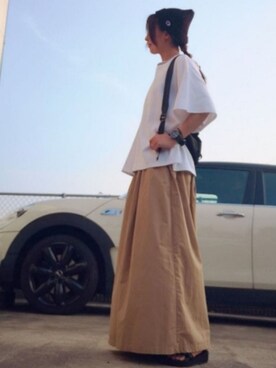 「antiqua（アンティカ）の綿ワイドパンツ（その他パンツ）」を使った、RIyO.さん（レディース・157cm）の夏コーディネート