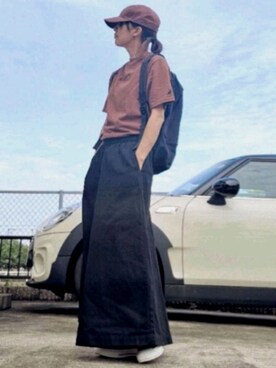 「Chaco closet（チャコ クローゼット）のリラクシングAラインフレアワイドパンツ（その他パンツ）」を使った、RIyO.さん（レディース・157cm）の夏コーディネート