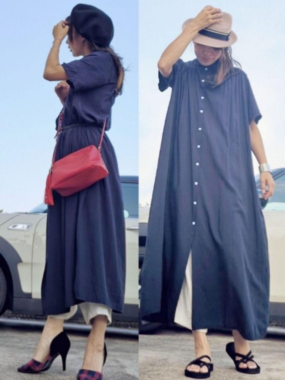 「バンドカラー、バンドカラーワンピース、auntmarie's 、ベレー帽、ショルダーバッグ、セパレートパンプス、リネンパンツ、ウエストマーク、恋ステwearコーデ、ベレー帽推奨委員会」｜「presentのアイテム（ラッピングキット、その他）」を使った、RIyO.さん（レディース・157cm）の夏コーディネートの1枚目の写真