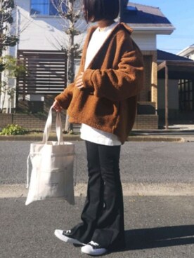 「ユニクロU」｜「アイテム（その他アウター）」を使った、RIyO.さん（レディース・157cm）の冬コーディネート