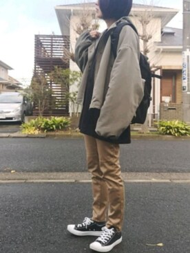 「ハニーズ」｜「アイテム（ブルゾン）」を使った、RIyO.さん（レディース・157cm）の冬コーディネート
