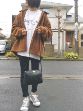 「SENSE OF PLACE by URBAN RESEAR」｜「アイテム（スウェット）」を使った、RIyO.さん（レディース・157cm）の冬コーディネート