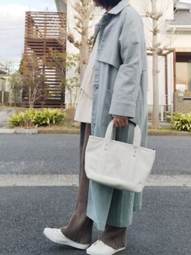 「ピスタチオ」｜「アイテム（ステンカラーコート）」を使った、RIyO.さん（レディース・157cm）の冬コーディネート