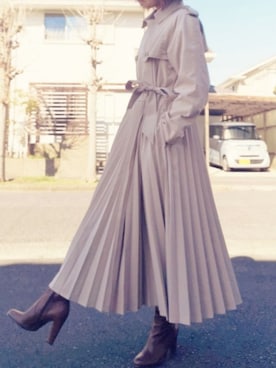 「プリーツトレンチコート」｜RIyO.さん（レディース・157cm）の冬コーディネート