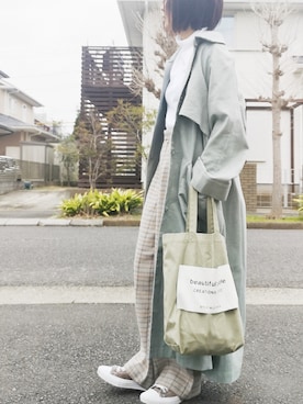 「ピスタチオ」｜「アイテム（ステンカラーコート）」を使った、RIyO.さん（レディース・157cm）の冬コーディネート