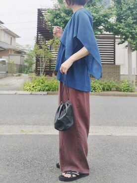 「niko and...（ニコアンド）のCLEARリネンレーヨンワイドパンツ（その他パンツ）」を使った、RIyO.さん（レディース・157cm）の夏コーディネート
